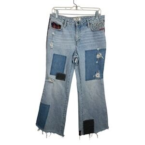 Free People Jeans Women 30 Light Blue Excellent Patchwork Studded Distressed